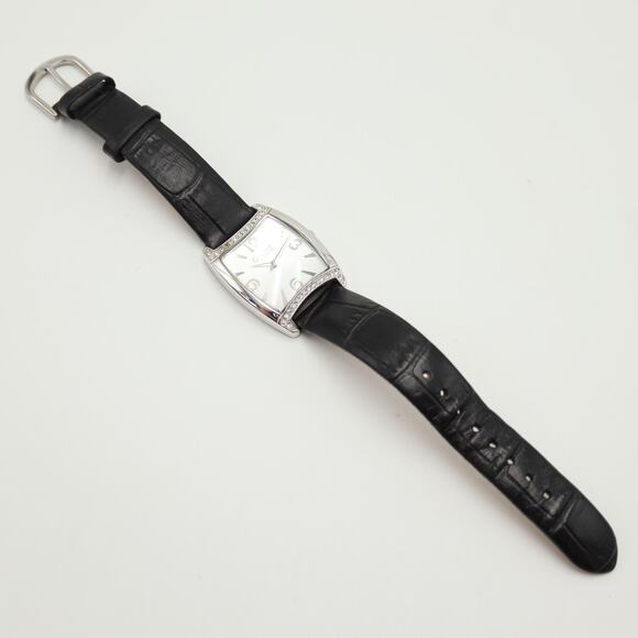 Caravelle by Bulova Silver Tone Watch 27mm Barrel Black Leather w New Battery - Picture 13 of 16